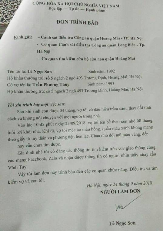 Hà Nội: Mẹ trẻ ôm con bỏ đi, gia đình nghi có dấu hiệu trầm cảm khẩn thiết đăng tin tìm kiếm - Ảnh 1.