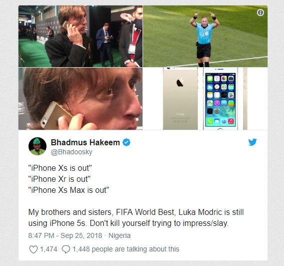 Mặc kệ iPhone XS Max, Modric giành giải Cầu thủ xuất sắc nhất năm của FIFA vẫn dùng iPhone 5S - Ảnh 2. Mặc kệ iPhone XS Max, Modric giành giải Cầu thủ xuất sắc nhất năm của FIFA vẫn dùng iPhone 5S - Ảnh 2.