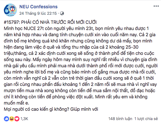 Chàng trai băn khoăn vì gia đình bạn gái đòi mua nhà rồi mới cho cưới, cư dân mạng hiến kế phản dame cực độc! - Ảnh 1.