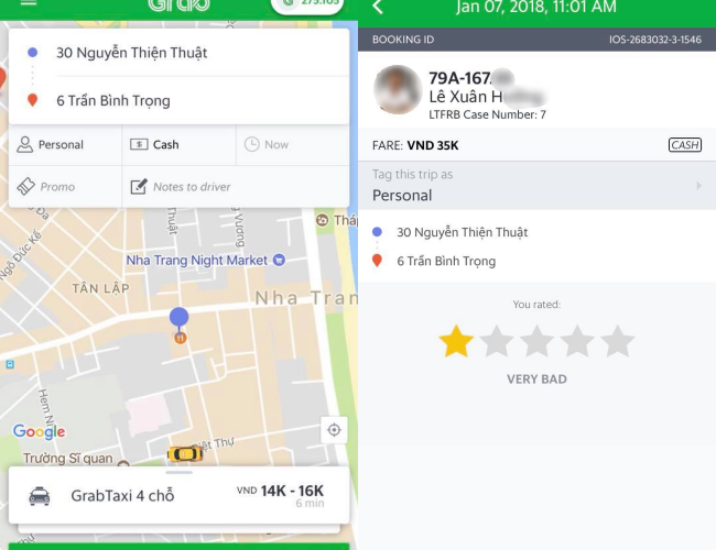 Tài xế GrabTaxi ở Nha Trang đấm thẳng vào mặt khách hàng vì đòi số tiền gấp 2,5 lần giá cước không được - Ảnh 2.