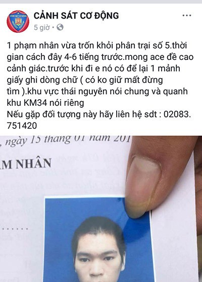 Thái Nguyên: Một phạm nhân vừa trốn trại, để lại lời nhắn có không giữ mất đừng tìm - Ảnh 1.