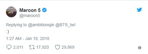 D&acirc;n t&igrave;nh thấp thỏm: Maroon 5 gửi icon mặt cười khi fan y&ecirc;u cầu hợp t&aacute;c với BTS - Ảnh 2.
