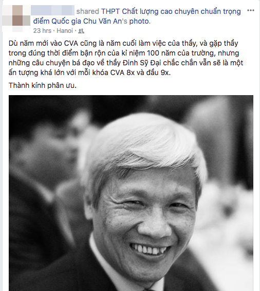 Cựu HS THPT Chu Văn An (H&agrave; Nội) đau buồn khi nguy&ecirc;n Hiệu trưởng - thầy Đinh Sỹ Đại qua đời - Ảnh 8.