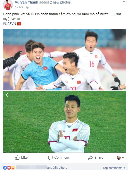 Các chàng trai U23 Việt Nam chia sẻ gì trên Facebook sau kỳ tích lịch sử? Các chàng trai U23 Việt Nam chia sẻ gì trên Facebook sau kỳ tích lịch sử?