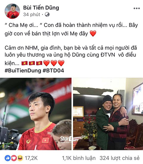 Sau Asian Cup, Bùi Tiến Dũng chia sẻ dễ thương mà xúc động: Con chuẩn bị về bán thịt lợn với mẹ đây - Ảnh 1.