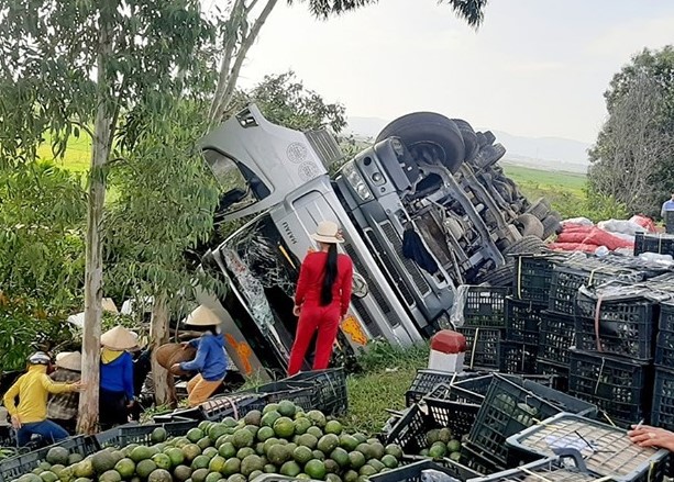 Hàng tấn trái cây tràn xuống đường, người dân nhặt giúp tài xế không sót quả nào - Ảnh 2.