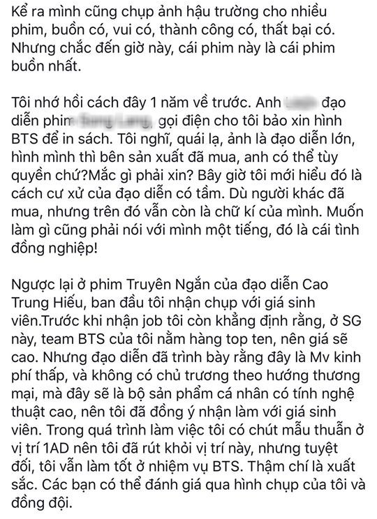 Nhiếp ảnh hậu trường tố ekip Truyện Ngắn của Hà Anh Tuấn xài ảnh không ghi tên, kêu oan bị lừa dù hai bên đã sòng phẳng tiền nong? - Ảnh 2.