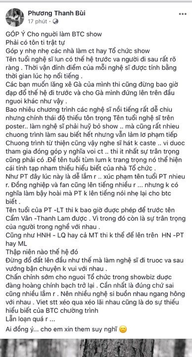 Phương Thanh đăng đàn bức xúc về câu chuyện vị trí trên poster, cả Mỹ Tâm, Hồ Ngọc Hà, Lệ Quyên,... cũng được nhắc đến - Ảnh 1.