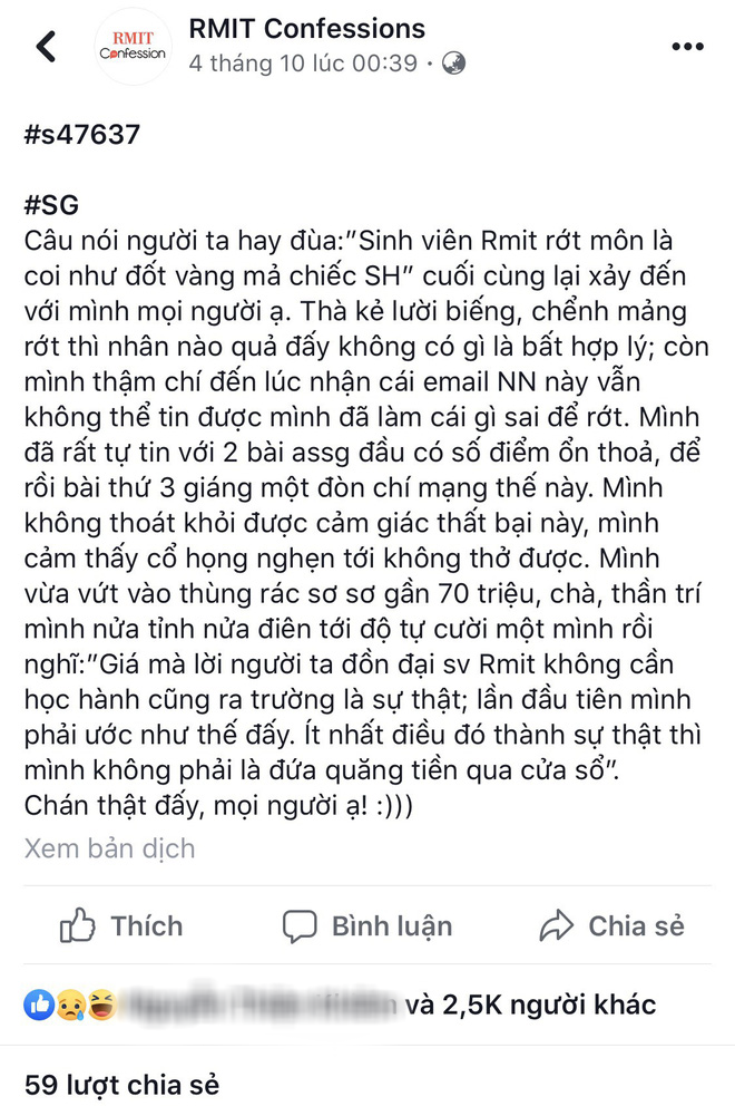 Confessions gây bão mạng đến từ trường con nhà giàu RMIT: Rớt một môn là coi như đốt vàng mã chiếc SH - Ảnh 1.