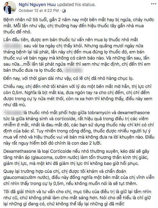 Dùng cả chục lọ thuốc nhỏ mắt mà không có ý kiến của bác sĩ, người phụ nữ nhận cái kết đắng mù luôn con mắt - Ảnh 1.