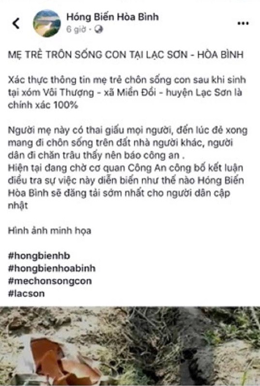 Tiến hành thủ tục xử phạt một Fanpage đăng thông tin sai sự thật về việc người mẹ trẻ “chôn sống” con - Ảnh 1.