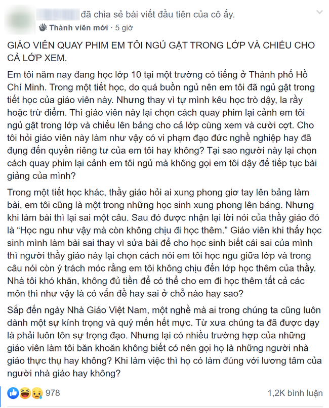 Người nhà tố giáo viên không lương tâm vì quay clip học sinh ngủ gật và chiếu cho cả lớp xem, dân mạng lại có phản ứng bất ngờ - Ảnh 1.