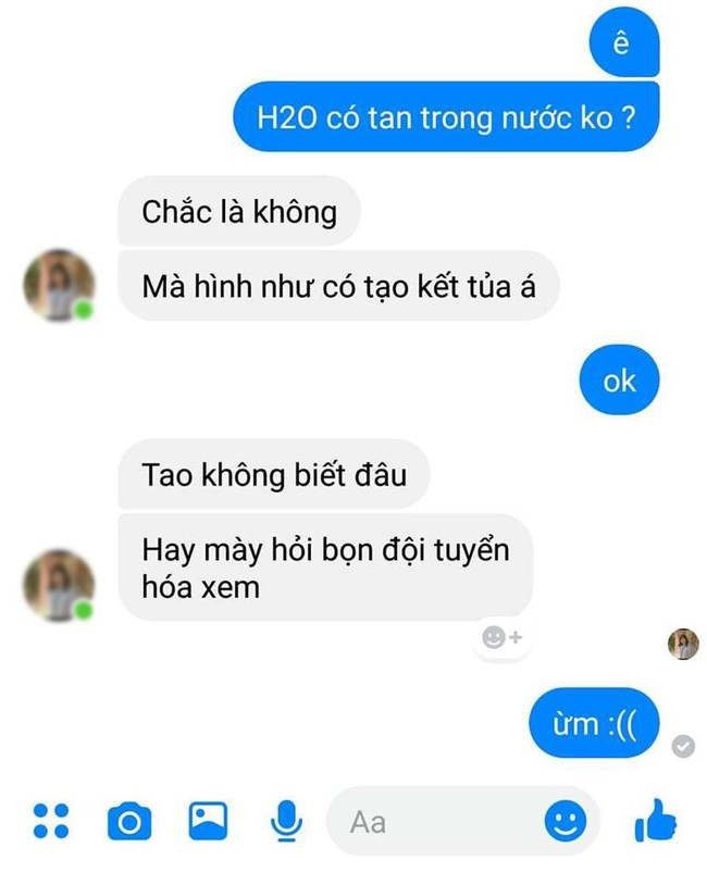 H2O có tan trong nước không? câu hỏi của thánh dốt hóa học và câu trả lời ngớ ngẩn từ người bạn thân khiến cư dân mạng cười bò - Ảnh 1.