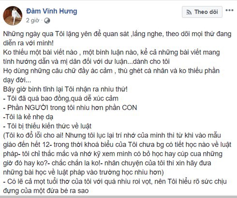 Facebook Đàm Vĩnh Hưng: Tôi luôn trong tâm thế sẵn sàng đón nhận sự khiển trách - Ảnh 2.