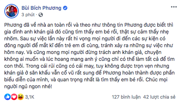 Đoạn clip toàn cảnh hé lộ cách xử lý tình huống của Bích Phương khi bị khán giả bất ngờ lên tận sân khấu giật mic để tìm trẻ lạc - Ảnh 4.