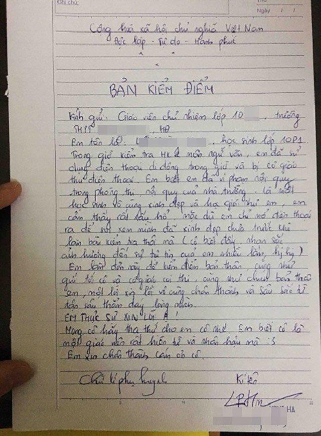 Dùng điện thoại trong lớp nhưng bị bắt gặp, nữ sinh viết một câu trong bản kiểm điểm khiến cô giáo khó tính cũng phải bỏ qua - Ảnh 1.