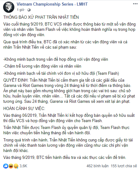 Giữa bão drama, BTC VCS quyết định cấm cửa ông Trần Nhật Tiến hoạt động LMHT 2 năm, cộng đồng game thủ loạn ý kiến! - Ảnh 1.