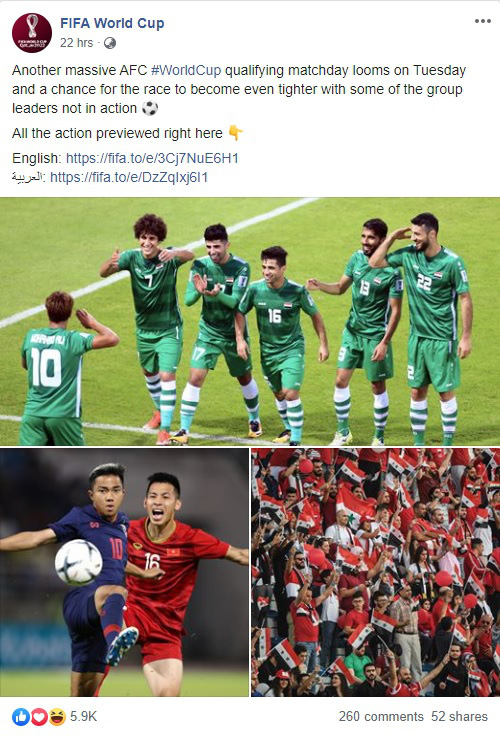 Fanpage chính chủ 44 triệu lượt thích của FIFA nhấn mạnh: Việt Nam đấu Thái Lan là trận cầu tâm điểm vòng loại World Cup - Ảnh 2.
