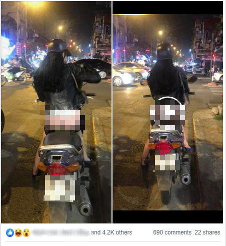 Cô gái mặc quần mỏng tang như tờ giấy để lộ nội y vòng ba rồi vô tư chạy xe máy trên phố Hà Nội khiến nhiều người nhức mắt - Ảnh 1.
