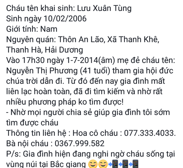 Hải Dương: Vợ mang con trai bỏ nhà đi biệt tích, chồng mỏi mòn tìm kiếm suốt 6 năm trời - Ảnh 1.