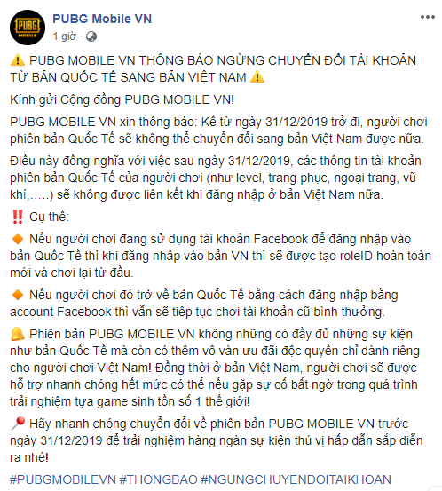 PUBG Mobile: VNG thông báo ngừng chuyển đổi tài khoản từ bản quốc tế sang Việt Nam, game thủ điên tiết nổi loạn - Ảnh 1.