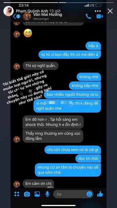 1 ng&agrave;y sau scandal, Phạm Quỳnh Anh tiết lộ t&igrave;nh trạng hiện tại của Văn Mai Hương qua d&ograve;ng tin nhắn x&uacute;c động - Ảnh 1.