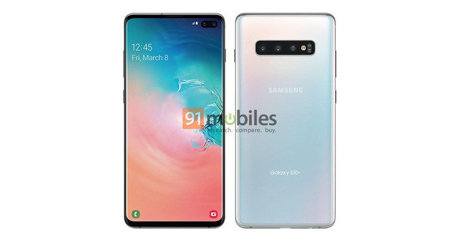 Galaxy S10 Plus lộ ảnh dựng chính thức: Cụm 3 camera nằm ngang, màn hình đục lỗ, màu Prism White - Ảnh 1.