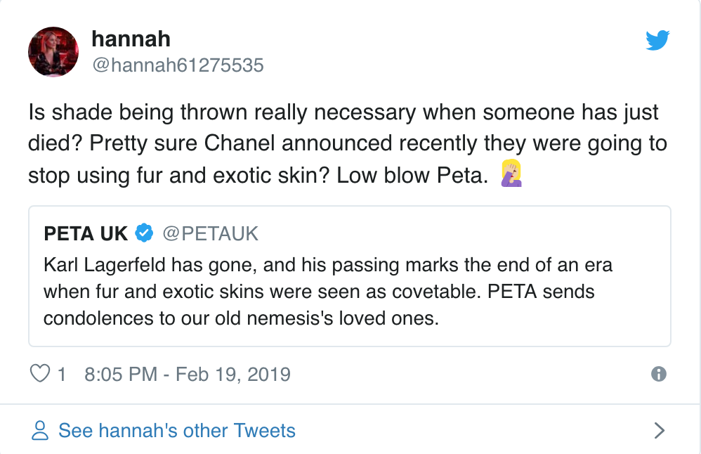 Karl Lagerfeld vừa ra đi, PETA đã có phát ngôn máu lạnh và sặc mùi mỉa mai - Ảnh 4. Karl Lagerfeld vừa ra đi, PETA đã có phát ngôn máu lạnh và sặc mùi mỉa mai - Ảnh 4.