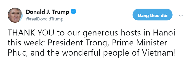  Trên đường trở về Mỹ, ông Trump dành lời cảm ơn chân thành tới người dân Việt Nam - Ảnh 1.