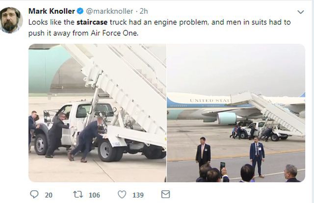 Xe thang chuyên cơ của Tổng thống Trump gặp trục trặc, đặc vụ Mỹ phải hợp sức đẩy ra trước khi chuyến bay cất cánh - Ảnh 2.
