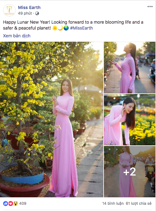 Áo dài và Tết Việt cùng Phương Khánh xuất hiện rực rỡ trên fanpage Miss Earth đúng ngày đầu năm mới - Ảnh 1.