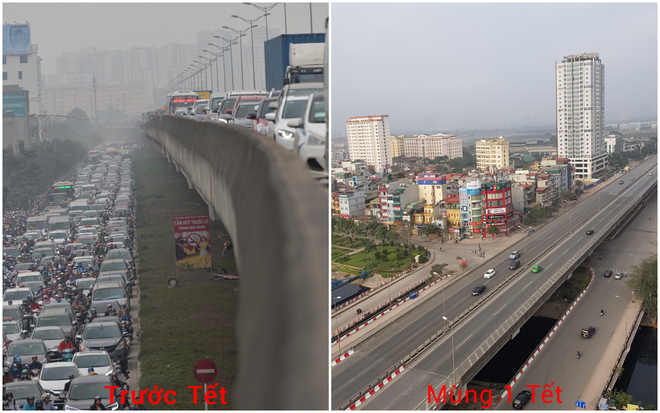Hình ảnh so sánh trước và sau cho thấy đường phố Hà Nội khác biệt đến lạ thường khi bước sang ngày đầu năm mới - Ảnh 1.