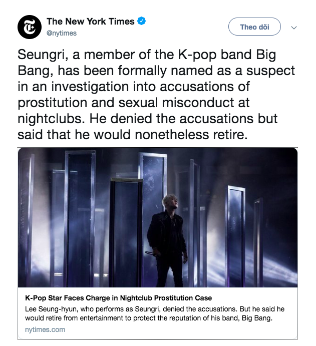 Không chỉ châu Á, New York Times, CNN và truyền thông quốc tế đứng ngồi không yên vì scandal rúng động của Seungri - Ảnh 1.