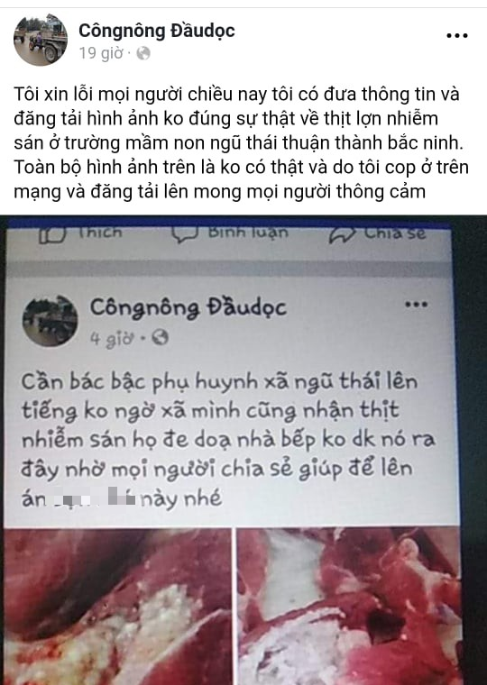 Một đối tượng bị triệu tập khi đăng tin thất thiệt: Nhà bếp trường mầm non dùng thịt nhiễm sán, nhân viên bị đe dọa không được nói sự thật - Ảnh 1.