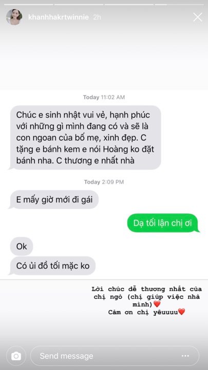 Bạn gái Phan Hoàng khoe tin nhắn mừng sinh nhật của chị giúp việc, hé lộ cuộc sống được yêu chiều như tiểu thư - Ảnh 3.