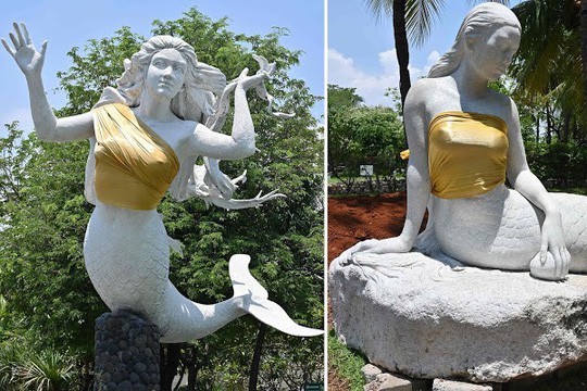 Cư d&acirc;n bối rối khi tượng ti&ecirc;n c&aacute; được... che ngực - Ảnh 1.