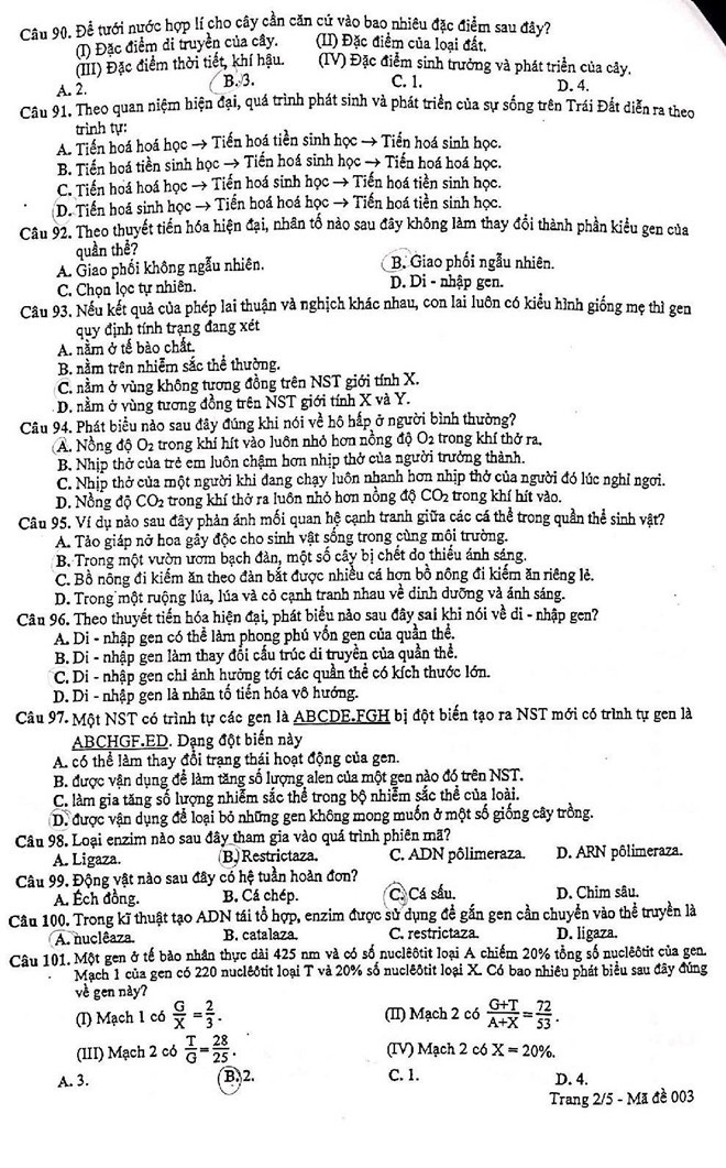 Đề thi thử THPT Quốc gia 2019 môn Sinh học kèm đáp án - Ảnh 15.