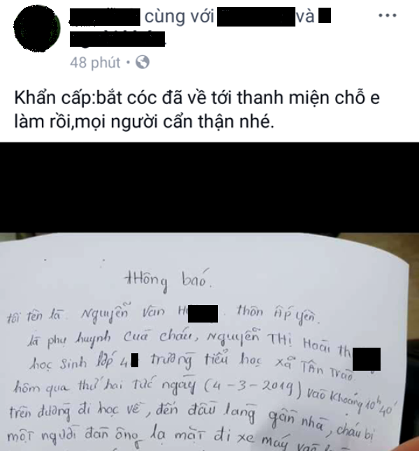 Sự thật th&ocirc;ng tin học sinh lớp 4 ở tỉnh Hải Dương bị bắt c&oacute;c hụt tr&ecirc;n đường đi học về - Ảnh 1.