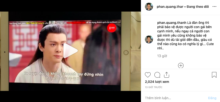 Phan Thành đăng status: Đàn ông phải bảo vệ được người con gái bên cạnh mình, fan Midu vào xéo xắt: Anh làm được điều đó chưa anh? - Ảnh 1. Phan Thành đăng status: Đàn ông phải bảo vệ được người con gái bên cạnh mình, fan Midu vào xéo xắt: Anh làm được điều đó chưa anh? - Ảnh 1.