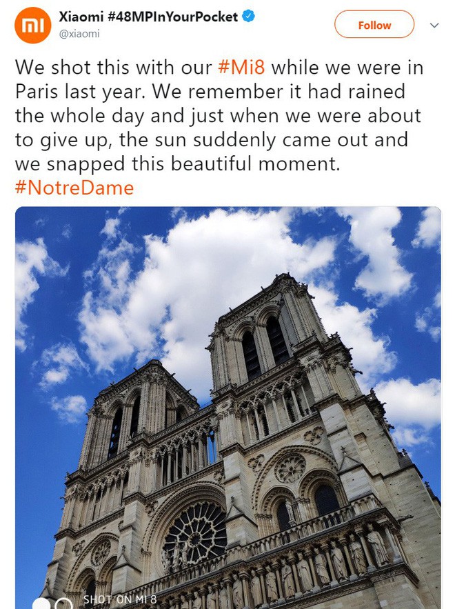 Dùng ảnh Nhà thờ Đức Bà Paris để quảng cáo giữa thảm kịch, Xiaomi hốt ngay cả rổ gạch đá - Ảnh 1.