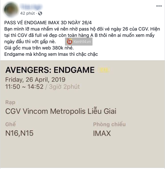 Đã xuất hiện phe vé chợ đen cho Avengers: Endgame tại Việt Nam: Nè em gái, một vé là 300! - Ảnh 5. Đã xuất hiện phe vé chợ đen cho Avengers: Endgame tại Việt Nam: Nè em gái, một vé là 300! - Ảnh 5.