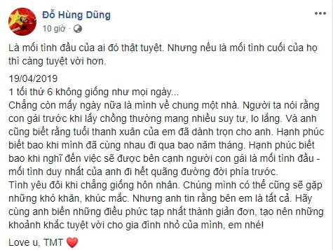 Tiền vệ tuyển Việt Nam viết tâm thư gửi vợ sắp cưới  - Ảnh 1.