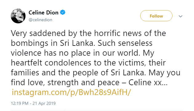 Mariah Carey, Celine Dion và loạt ngôi sao quốc tế nổi tiếng tiếc thương trước thảm kịch đánh bom khủng bố tại Sri Lanka - Ảnh 4.