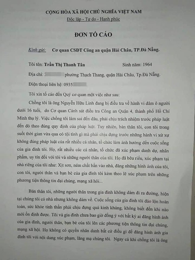 Vợ ông Nguyễn Hữu Linh rút đơn tố cáo những người làm nhục gia đình, đề nghị CA đảm bảo trật tự tại nhà riêng - Ảnh 2.