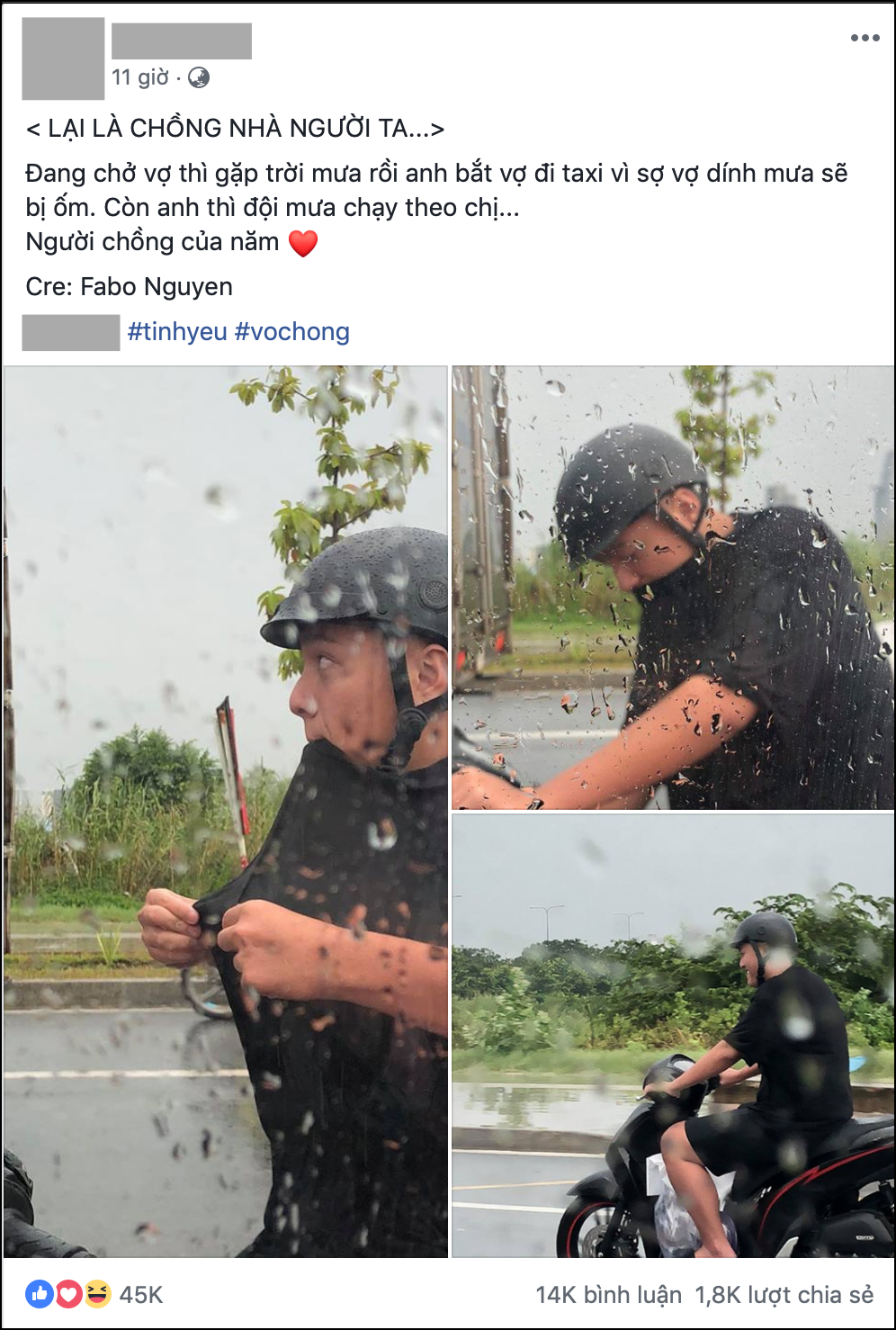 Chồng nhà người ta: Bắt vợ đi taxi cho đỡ mưa còn mình chạy xe máy đuổi theo, danh tính lại càng gây bất ngờ - Ảnh 1. Chồng nhà người ta: Bắt vợ đi taxi cho đỡ mưa còn mình chạy xe máy đuổi theo, danh tính lại càng gây bất ngờ - Ảnh 1.