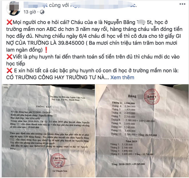 Xôn xao thông tin bé 5 tuổi bị trường mầm non đuổi học vì nợ gần 40 triệu tiền học phí - Ảnh 3.