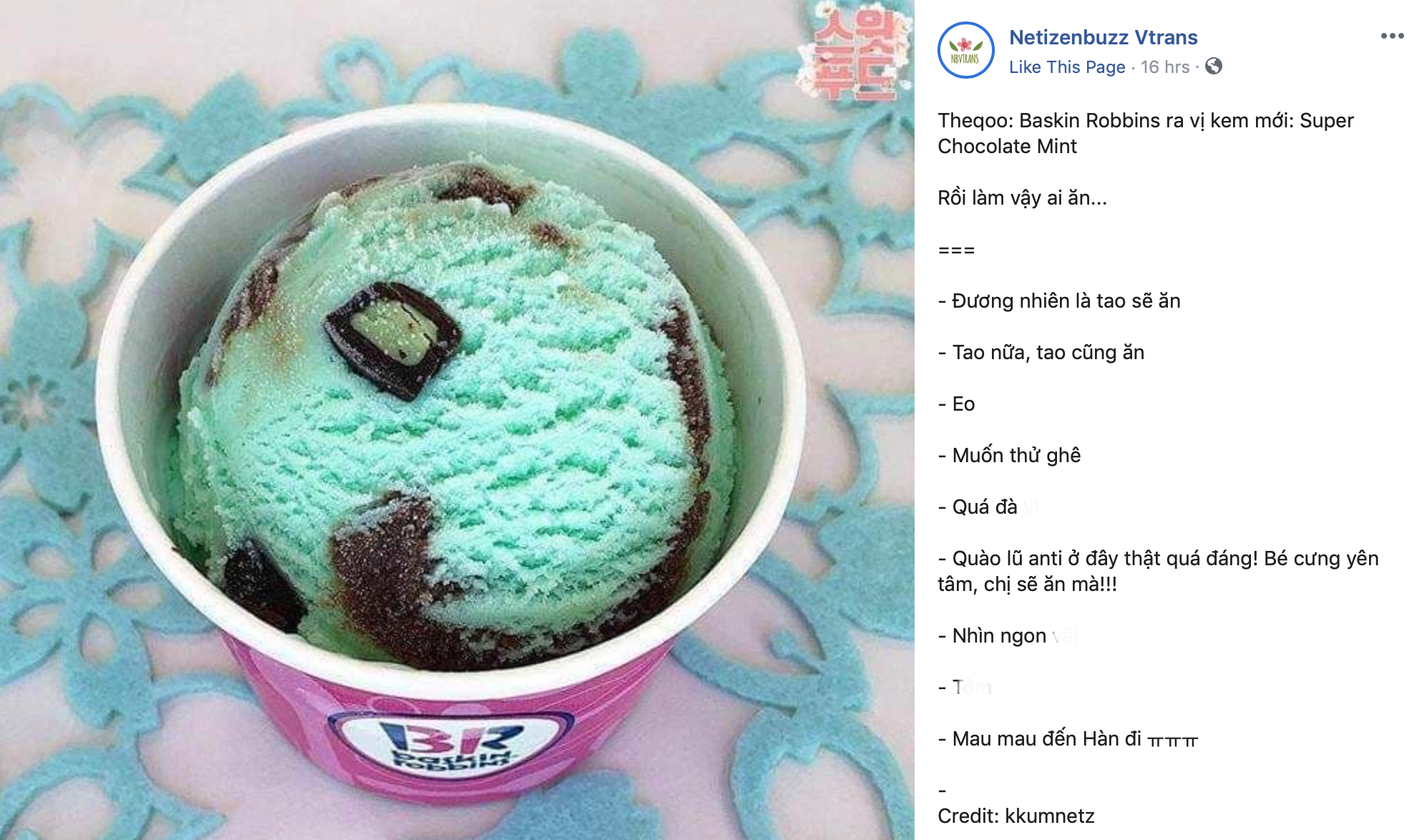 Baskin Robin ra mắt vị kem socola bạc hà super, netizen Hàn lẫn Việt dạt hẳn thành hai phe phản đối và ủng hộ - Ảnh 2. Baskin Robin ra mắt vị kem socola bạc hà super, netizen Hàn lẫn Việt dạt hẳn thành hai phe phản đối và ủng hộ - Ảnh 2.