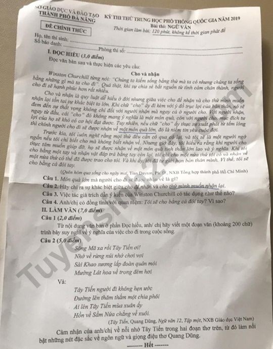 Đề thi thử THPT quốc gia 2019 môn Văn Sở GD&ĐT Đà Nẵng - Ảnh 2.