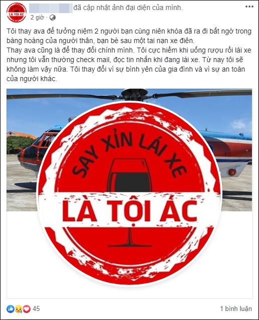 Sau tai nạn thương tâm ở hầm Kim Liên, cộng đồng mạng đồng loạt thay avatar Facebook với thông điệp: Say xỉn lái xe là tội ác! - Ảnh 3.