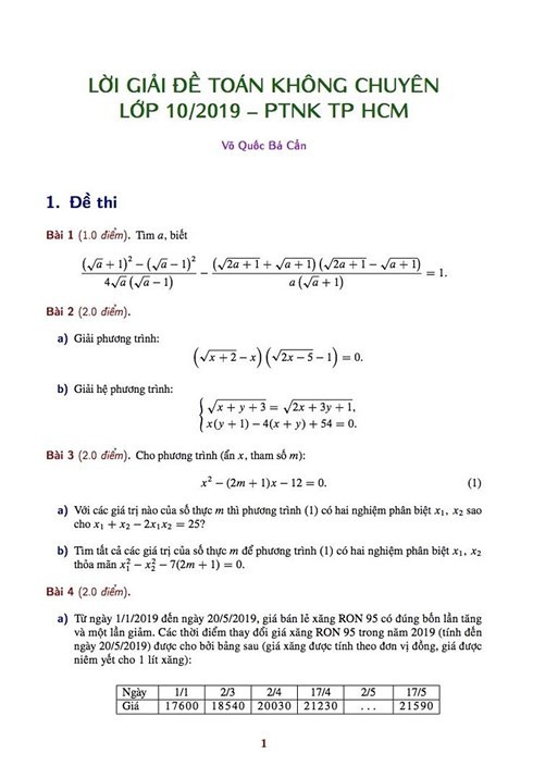 Gợi ý đáp án đề Toán không chuyên tuyển sinh vào lớp 10 Phổ thông Năng khiếu TP.HCM - Ảnh 1.